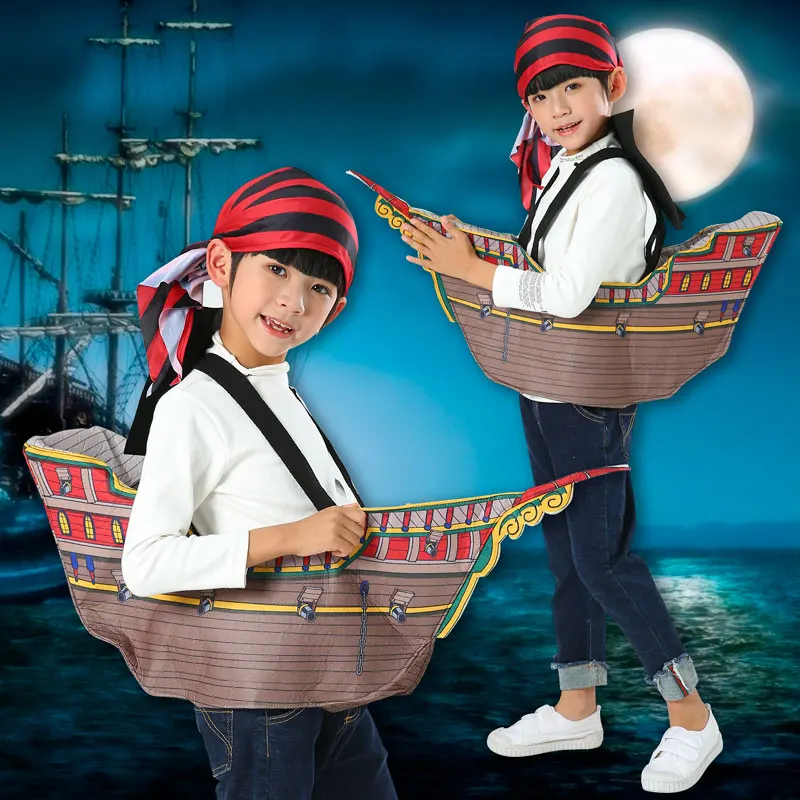 

Карибский пират, одежда для выступлений на Хэллоуин, детский день, сценическое представление, косплей, детский маскирующий мяч, наряд из полиэстера...