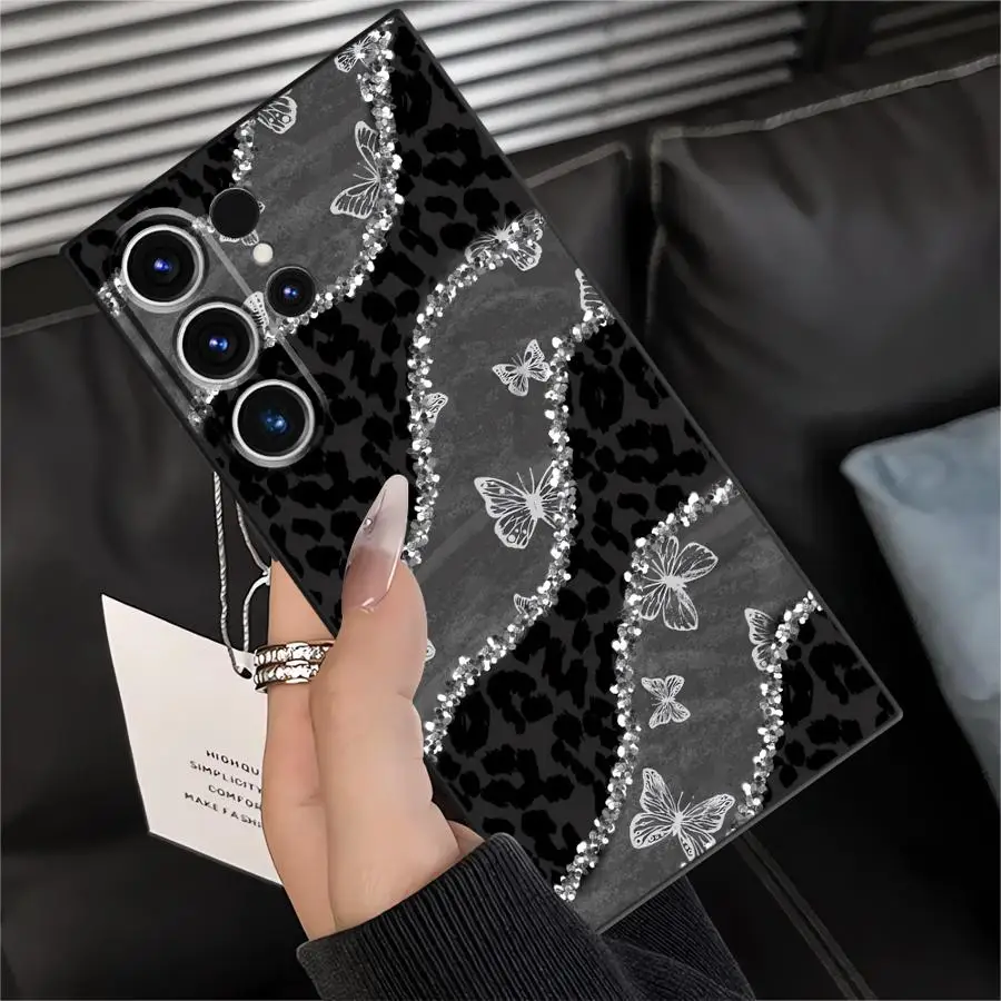 حافظة لهاتف سامسونج جالاكسي S21 FE S23 Ultra S24 Plus S25 Edge S20 غطاء هاتف ناعم أسود بتصميم فيونكة وردية #6