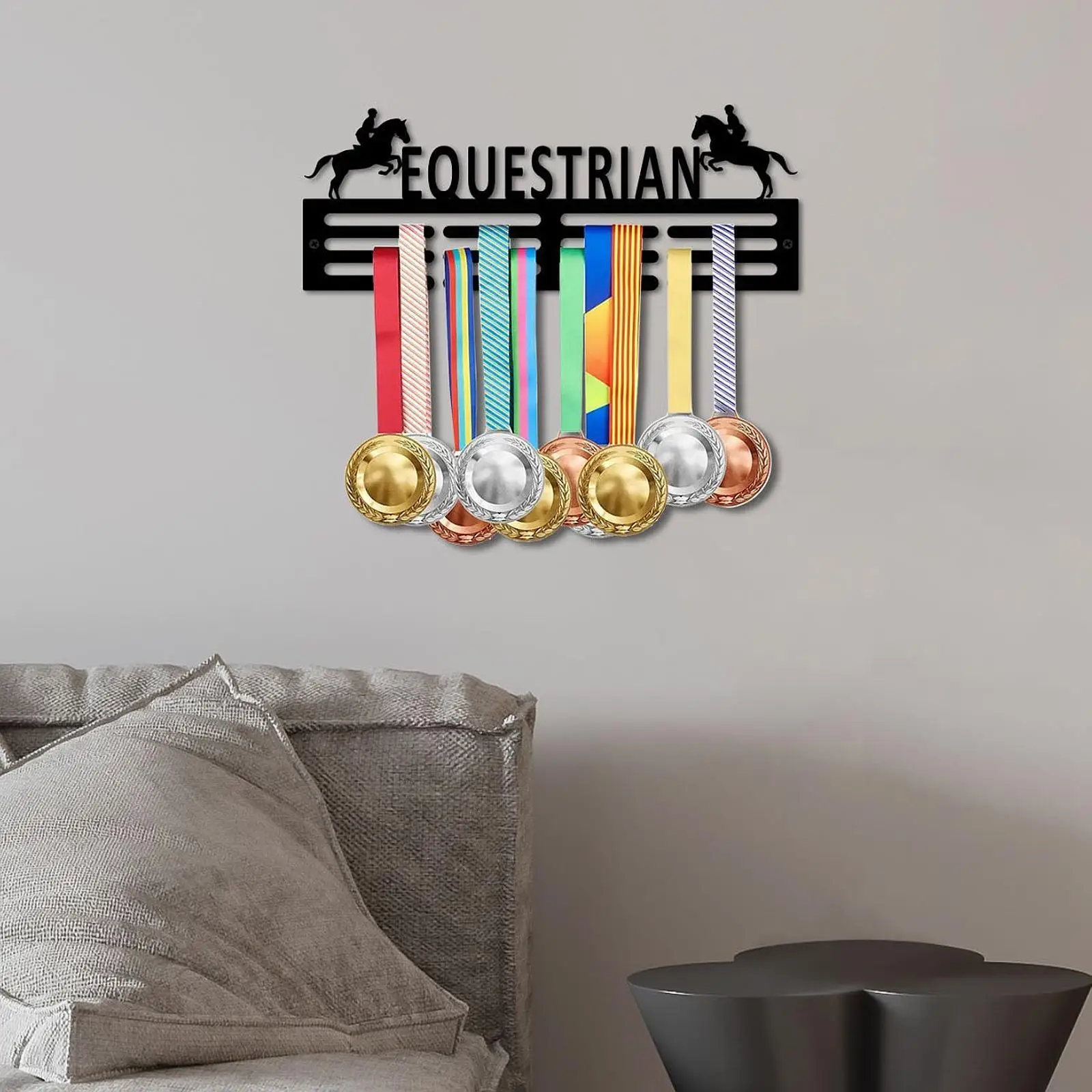 Heavy Duty Medal Rack Display for Wall Mount with Hooks Organizer Shelf for Ribbon Awards Trophies for Sports Enthusiasts