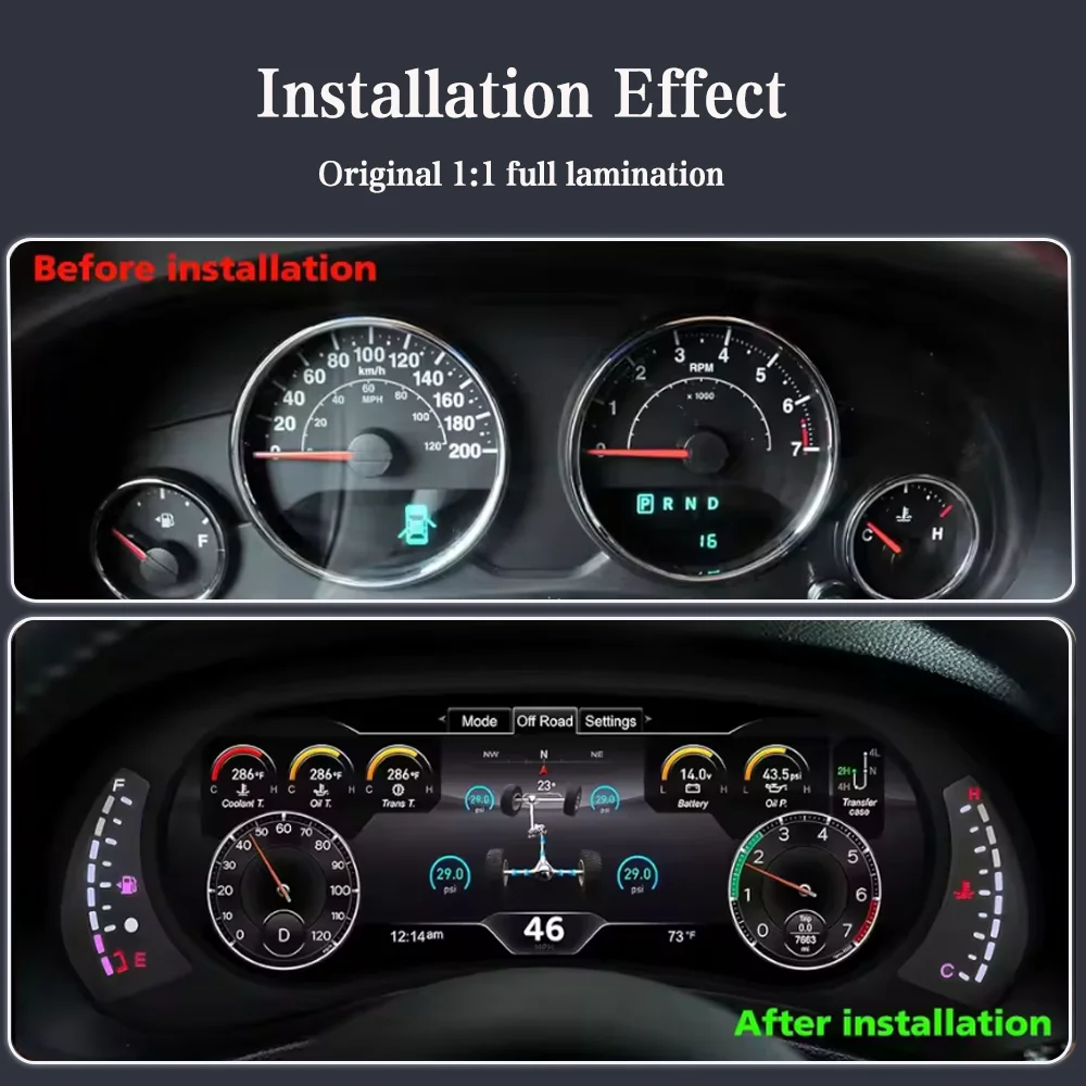 

12.3”HD screen Digital Instrument Cluster Display For Jeep Wrangler JK 2011-2017 Speedometer 1920*720/2S Fast Boot/Plug&Play