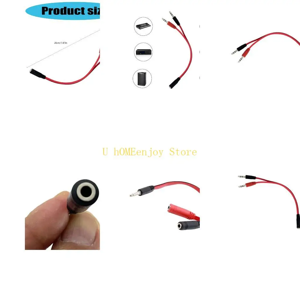 B0KF 1 to 2 3.5MM Auditory and Mic Splitter Cable 20CM Flat Cord For Laptops Desktops