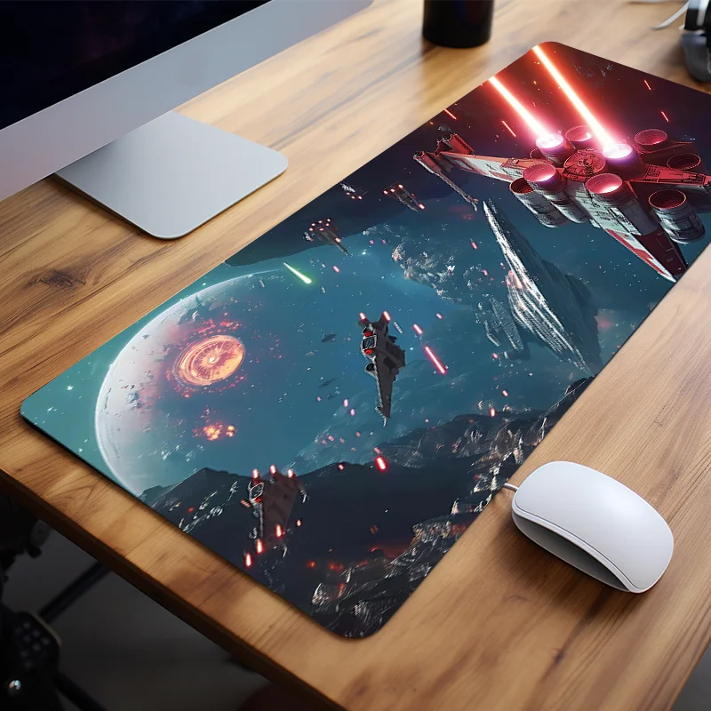 Cool Space Ship Mouse Pad Large Desk Mat Keyboard Pad Natural Rubber Non-Slip Office Mousepad Table Accessories Size35.4X15.7in