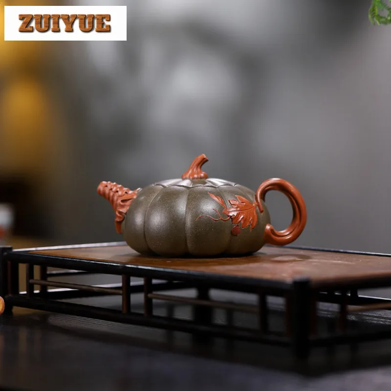 

310ml Classic Yixing Purple Clay Teapots Handmade Pumpkin Pot Raw Ore Green Mud Kettle Chinese Zisha Tea Set Tea Items Craft Cha