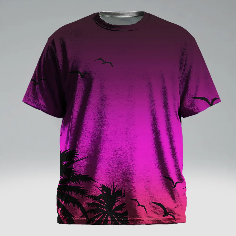 

S-9xl plus size Men's Short Sleeve T-Shirt: Coconut Tree Vibe - Sleek Tropical Palm Prints, Wrinkle-Resistant,