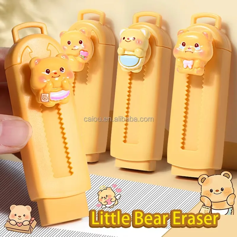 Cream Bear Eraser for Kids School Retractable Cartoon Eraser Students Stationery Rubber Erasers for Writing and Creative Use