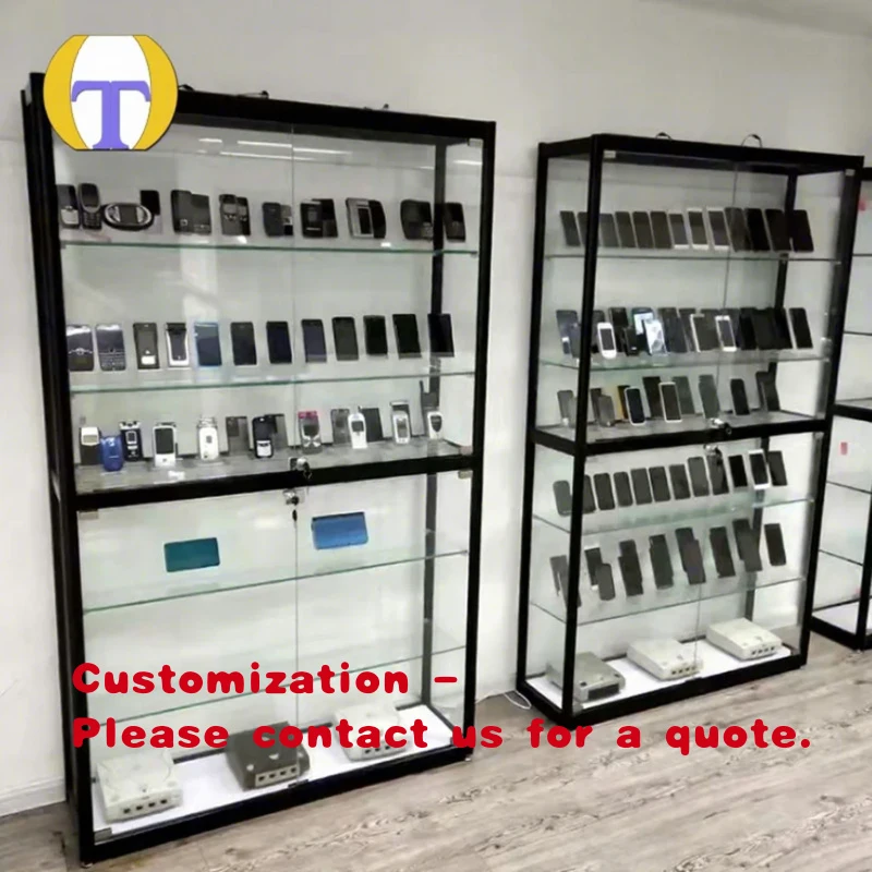 

custom.Lockable Double Sliding Door Heavy Duty Waterproof Retail Store Display Fixtures LED Lighting Tempered Glass