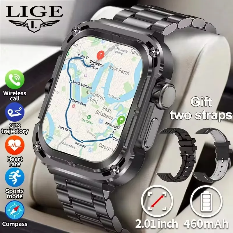 Новые GPS-трекеры Смарт-часы для мужчин 2,1-дюймовый HD-экран NFC Часы Компас Военные Спорт на открытом воздухе Водонепроницаемые Bluetooth-смарт-часы с вызовом