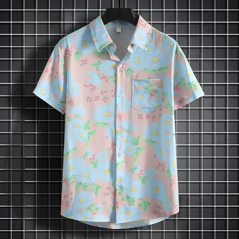 Top Quality Men's Turtle Neck Print Shirts for Beach Wear - Casual and Stylish Light Colored Floral Shirt