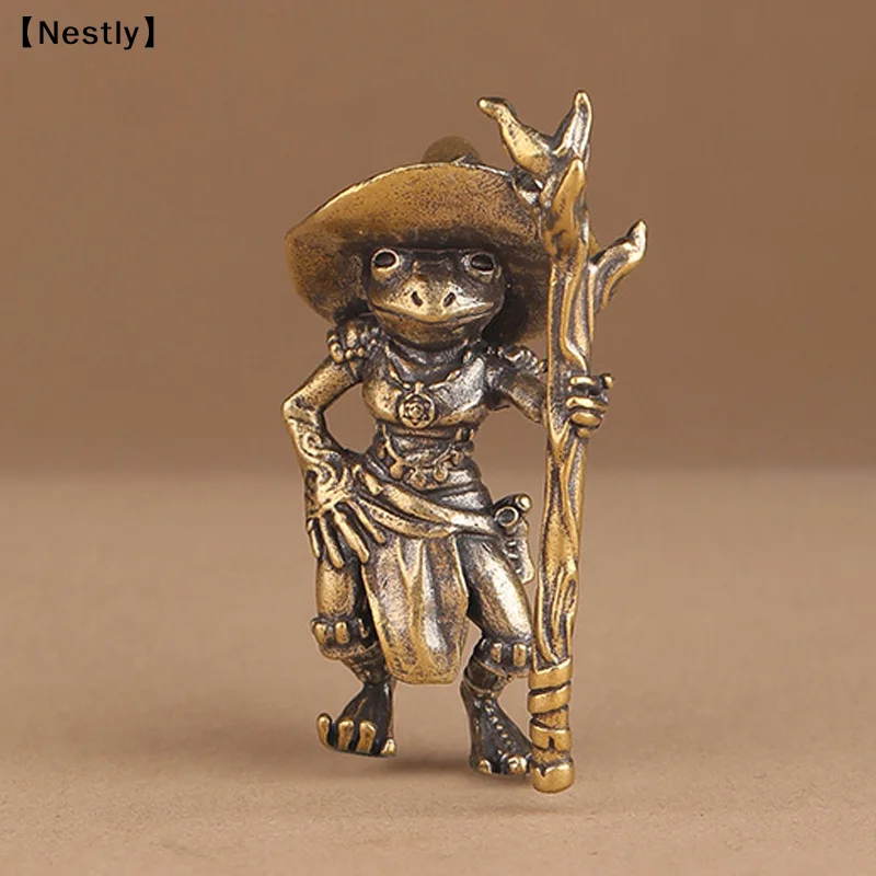 Vintage Brass Frog Wizard Statue Desktop Ornament Metal Cute Figurines Miniatures Home And Office Decoration Car Ornaments〔Nest〕