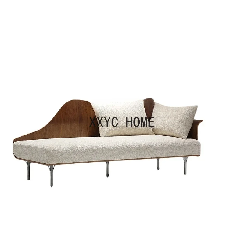 

Modern Minimalist Nordic Style Minimalist Curved Wood Walnut Fabric Sofa living room furniture