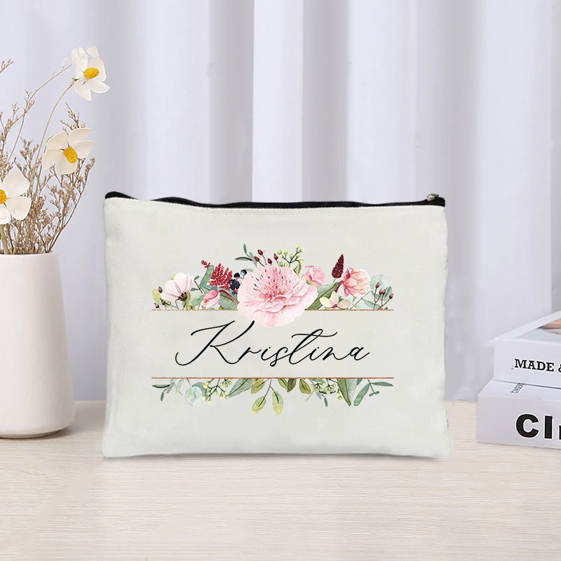 Custom Makeup Organizer Ladies Travel Essentials Cosmetic Bag Cute Floral Toiletry Pouch Lover Gift Bridesmaid Handbag for Women