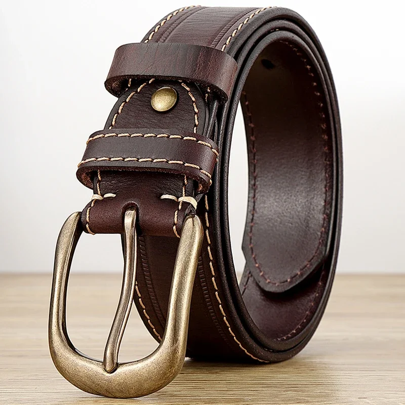 

Belt men's leather pin buckle casual middle-aged and young brass buckle belt trendy first layer real cowhide rivets old belt men