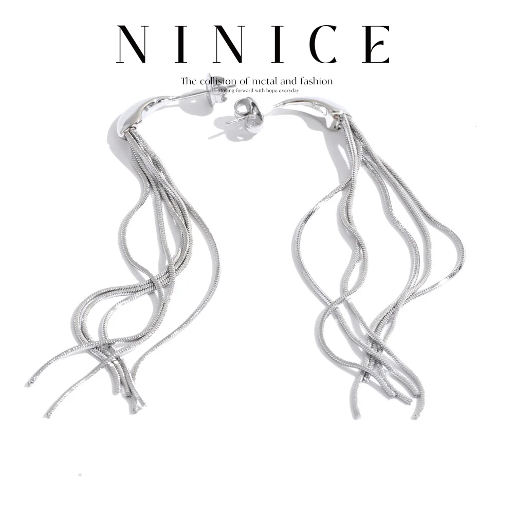 NiNice Waterproof PVD Plated Long Tassel Earrings Stainless Steel High Quality Temperament Fashion Dangle New Ears Jewelry