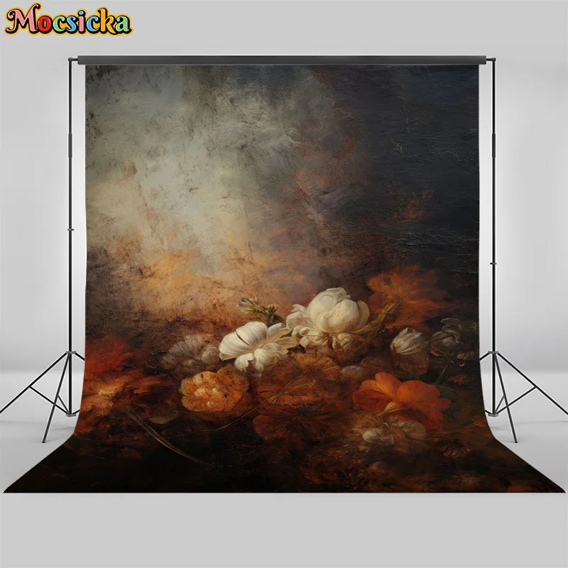 Abstract Retro Art Photography Background Hand-Painted Flowers Decora Background Pregnant Lady Baby Portrait Photo Studio Prop