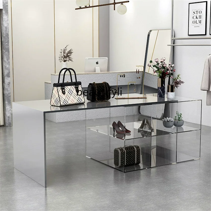 Y Clothing store Nakajima flowing water display stand Stainless steel acrylic middle table display case