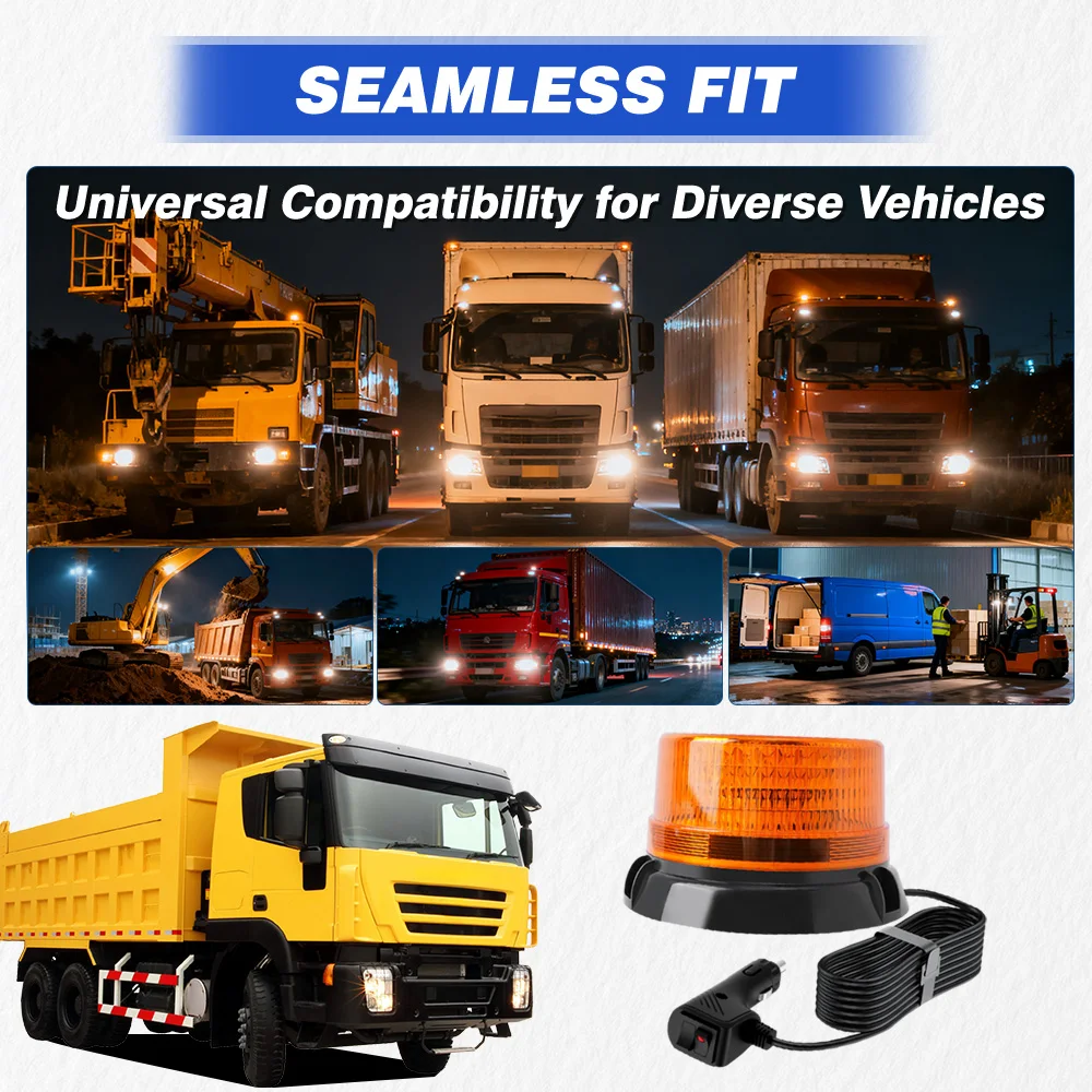 12V-80V 有線/デュアルボタンスイッチカーチャージャー 90 LED 警告ビーコンライト ストロボライト点滅ビーコン 磁気ベース付き