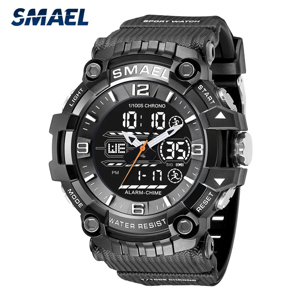 

SMAEL Digital Dual Display Watches For Men Fashion Sports Silicone Strap Alarm Wristwatch Waterproof Military Big Clock