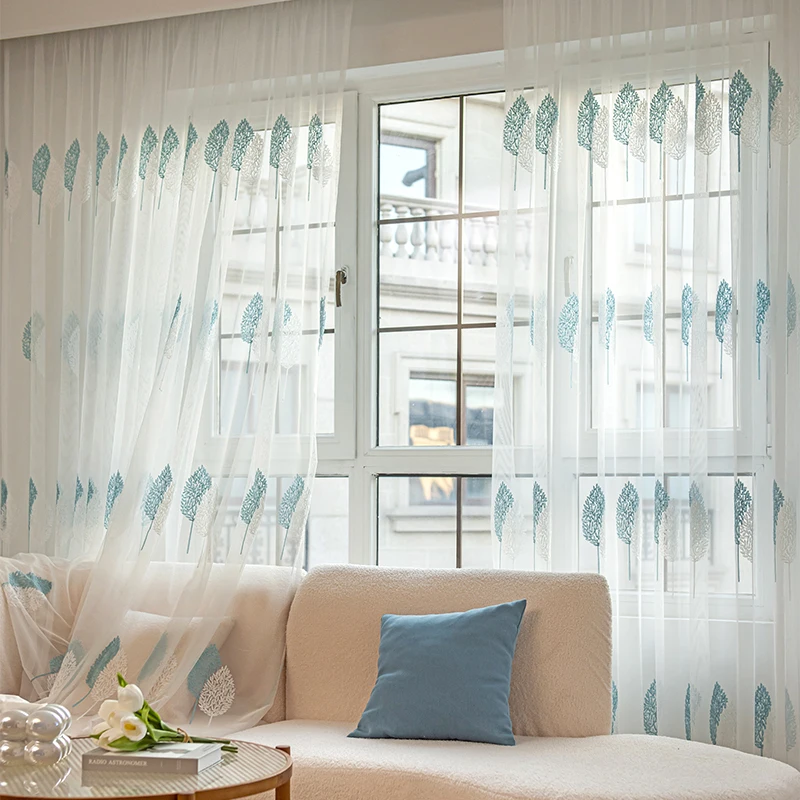 1 Stück bestickte Blatt-Vorhänge für Wohnzimmer, Schlafzimmer, böhmische Voile-Fenstervorhänge, dekorative Tüll-Vorhangplatte.