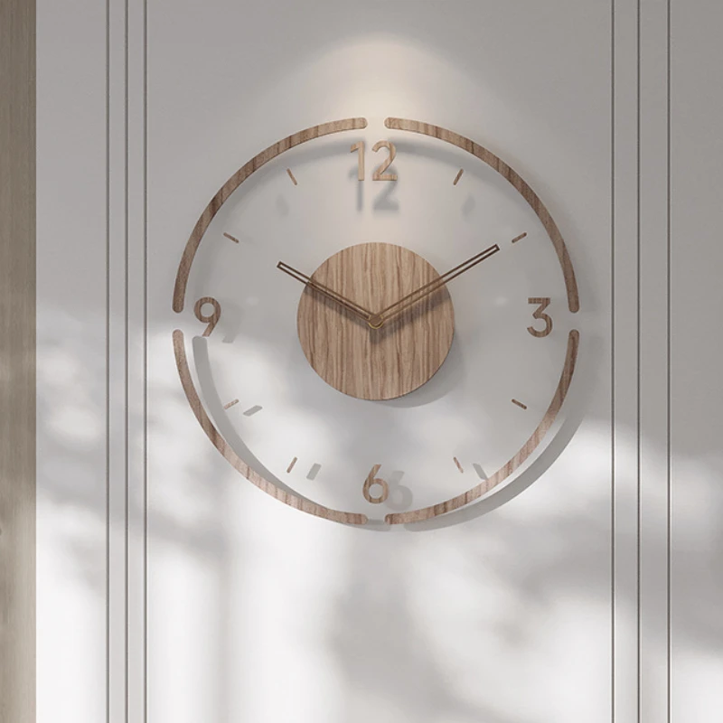 Wall Clock Living Room New Solid Wood Acrylic Creative Quiet Simple Quartz Clock 35CM