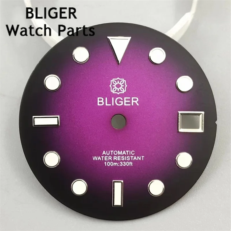 BLIGER 29mm Gradient  Dial Fit NH35 NH36 Movement Automatic C3 Green Luminous Watch Face Modified Watch Accessories
