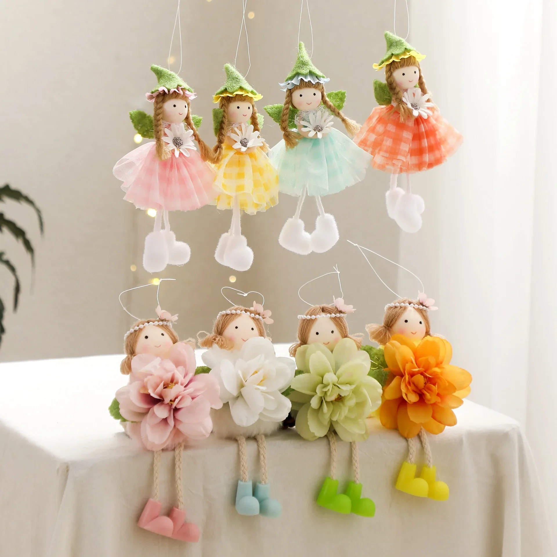 2025 Easter Long Legs Flower Fairy Angel Elf Rabbit Dolls Home Hanging Ornaments Spring Easter Party Supplies Kids Birthday Gift