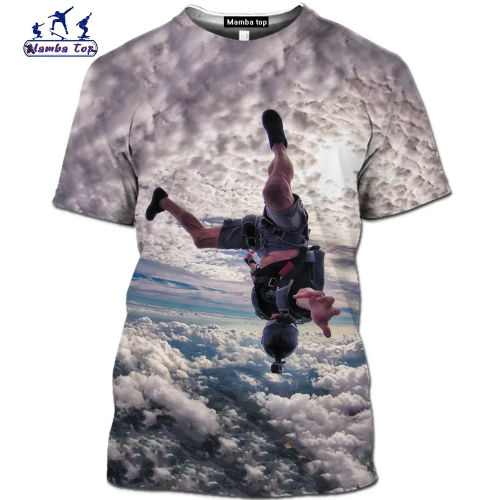 2024 Summer Fun Comic Short Sleeve T-shirt Mamba Top Parachute Men 3D Printed Animated Extreme Sports Retro Skydiving T-shirt