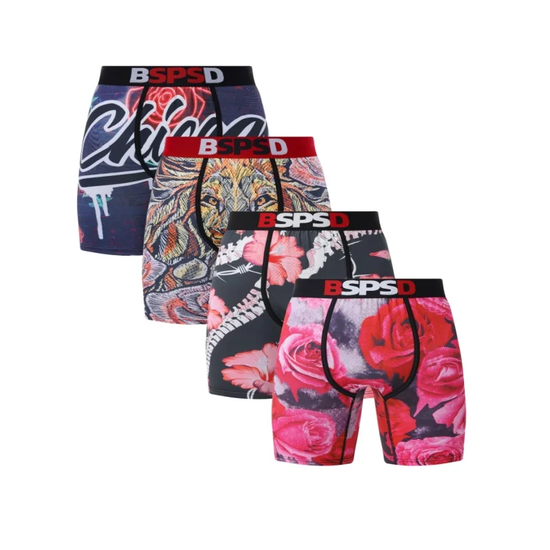 

4Pcs Boxer Briefs For Men Polyester Stretch Underwear Soft Breathable Daily Wear Panties Boxershorts Fashion Print Boxer Briefs