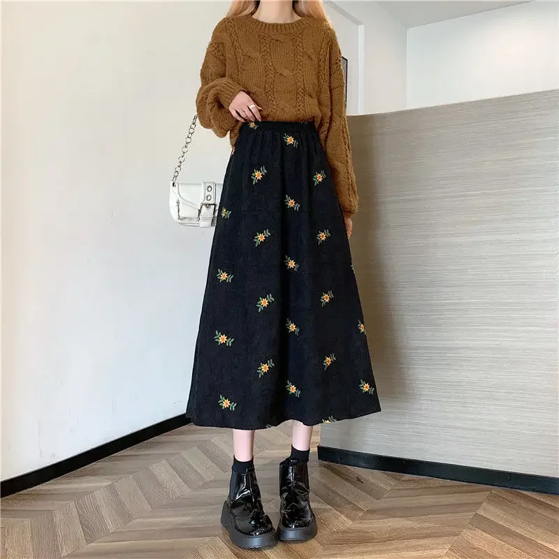 

Fashion Korean Printed Solid Color Corduroy Skirt Autumn Women's Clothing All-match A-Line High Waist Skirts for Female P179