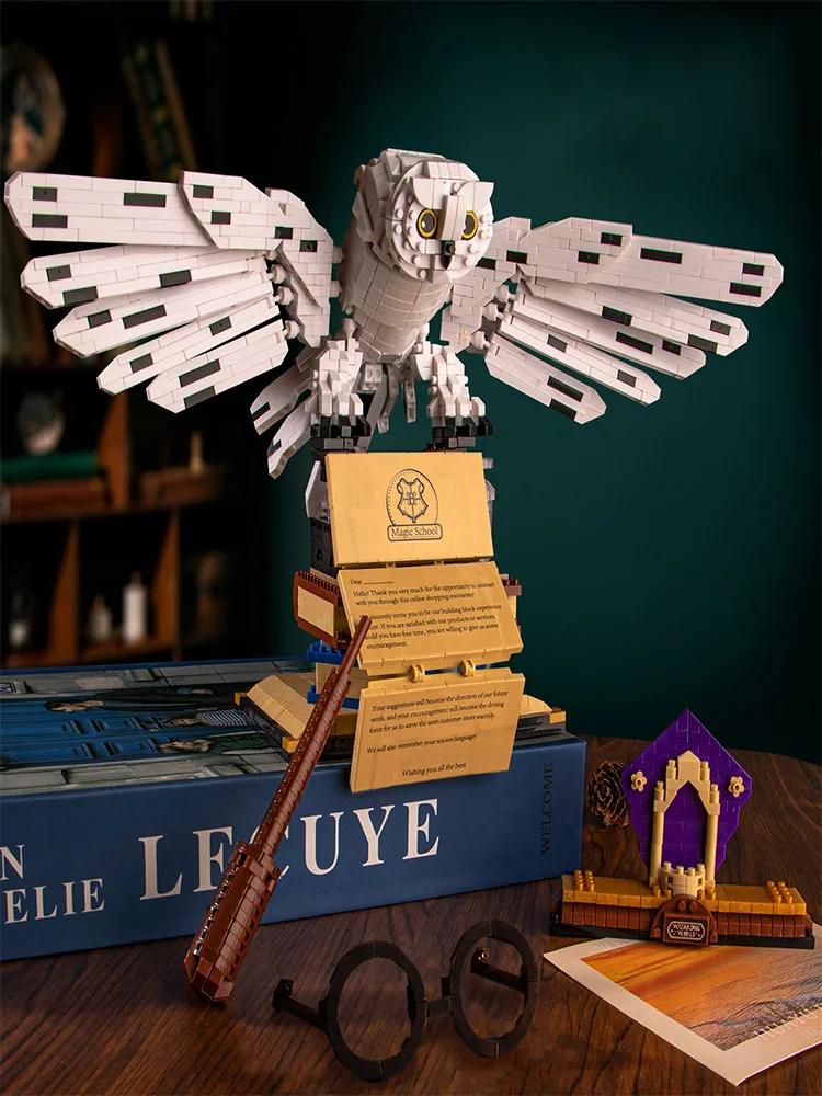 —Mundo Mágico Coruja Doutor Livro Mágico e Luzes Blocos de Montar Animais Modelos de Pássaros Brinquedos de Montagem para Meninos Presentes de Natal para Crianças