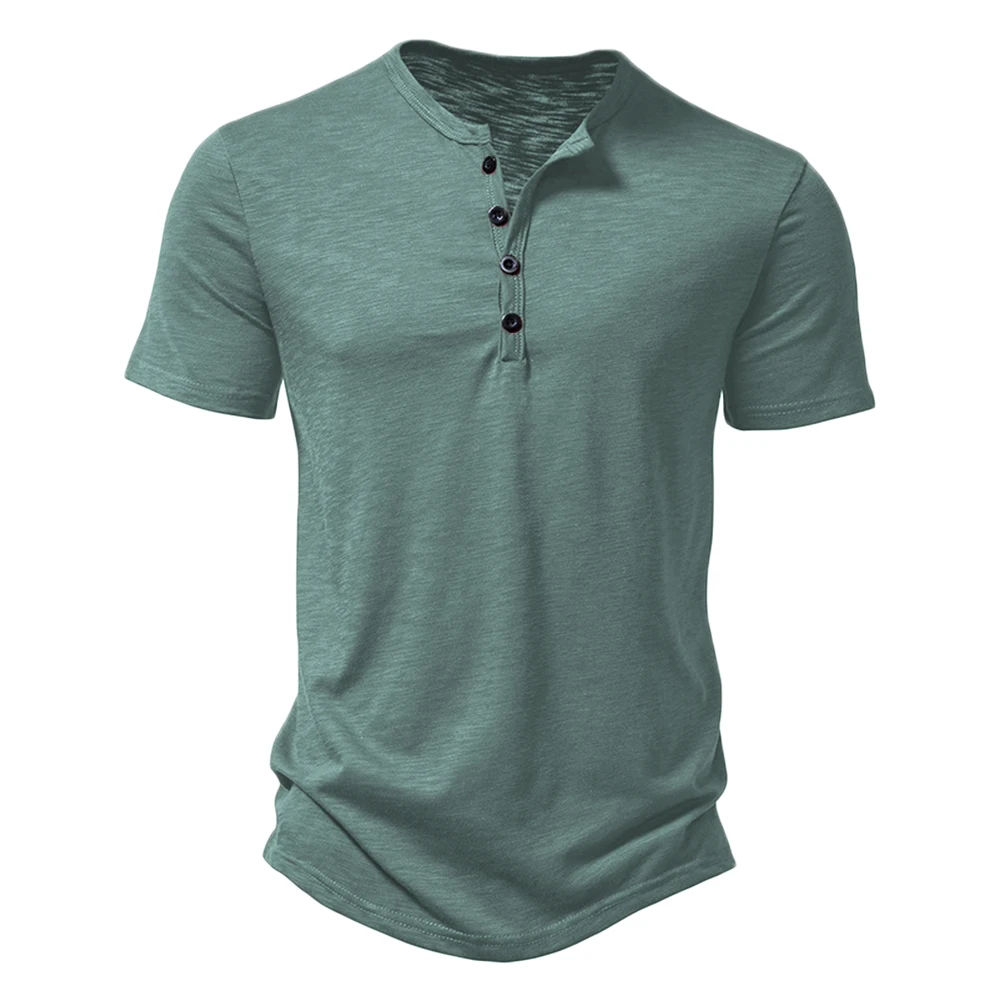 Henley Kraag Zomer Mannen Casual Effen Kleur Korte Mouw T-shirt voor Mannen Polo mannen Hoge Kwaliteit Heren T-shirts