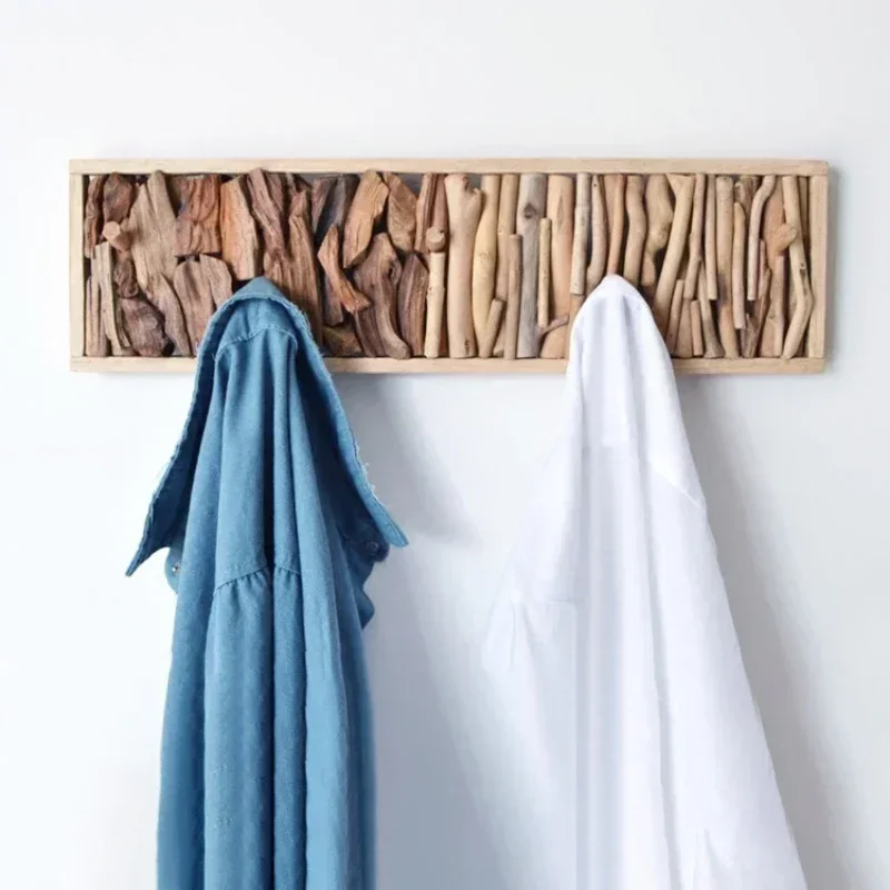 Creative Handmade Wall Coat Rack Solid Wood Wall Hanging Hooks Bedroom Entrance Door Clothes Hanger
