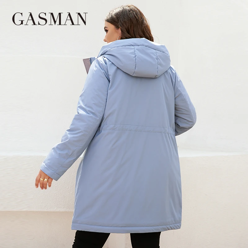 GASMAN New women\'s coat spring 2022 brand Mid-Length Fashion Women\'s jacket Contrasting trench pocket hooded casual parkas 8266