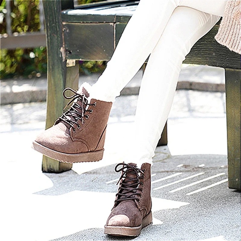 

Casual Comfortable Plus Velvet Warm Solid Color Cross Belt Round Toe Women's Short Boots Autumn and Winter Fashion New