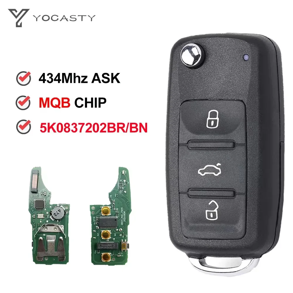 

YOCASTY 433MHz MQB48 Car Key For Volkswagen VW Jetta Beetle Transporter Scirocco Transporter 2016-2020 Keyless Go 5K0837202BN/BR