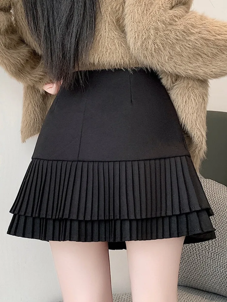 아이티엔드 울 플래드 롱 스커트 여성용 겨울 스몰 사이즈 하이웨이스트 A라인 랩어라운드 매칭 스웨터 스커트