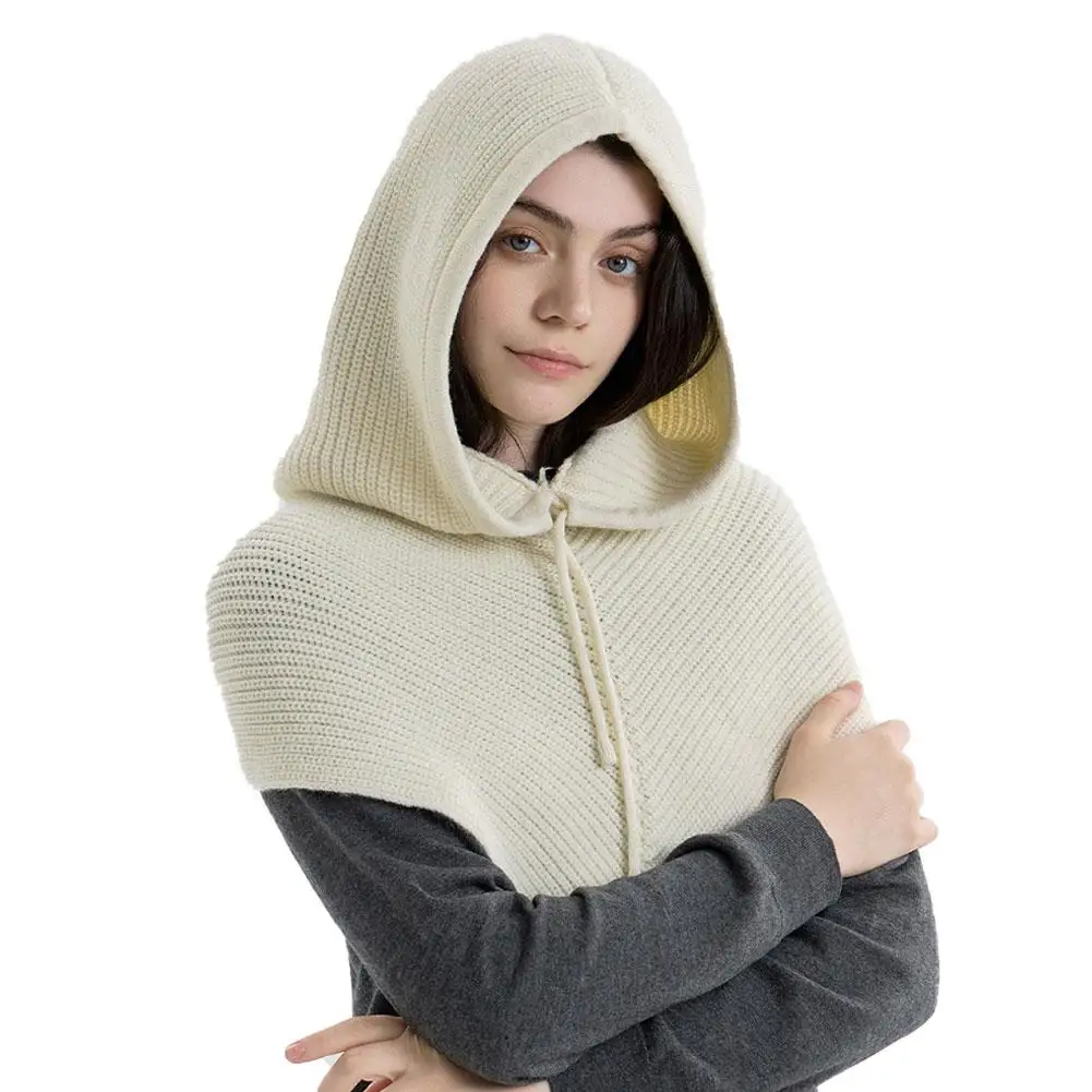 الشتاء قبعة وشاح للنساء محبوك مقنعين قبعات في الهواء الطلق الدافئة قطعة واحدة طوق الرقبة قبعات صغيرة للفتيات #6