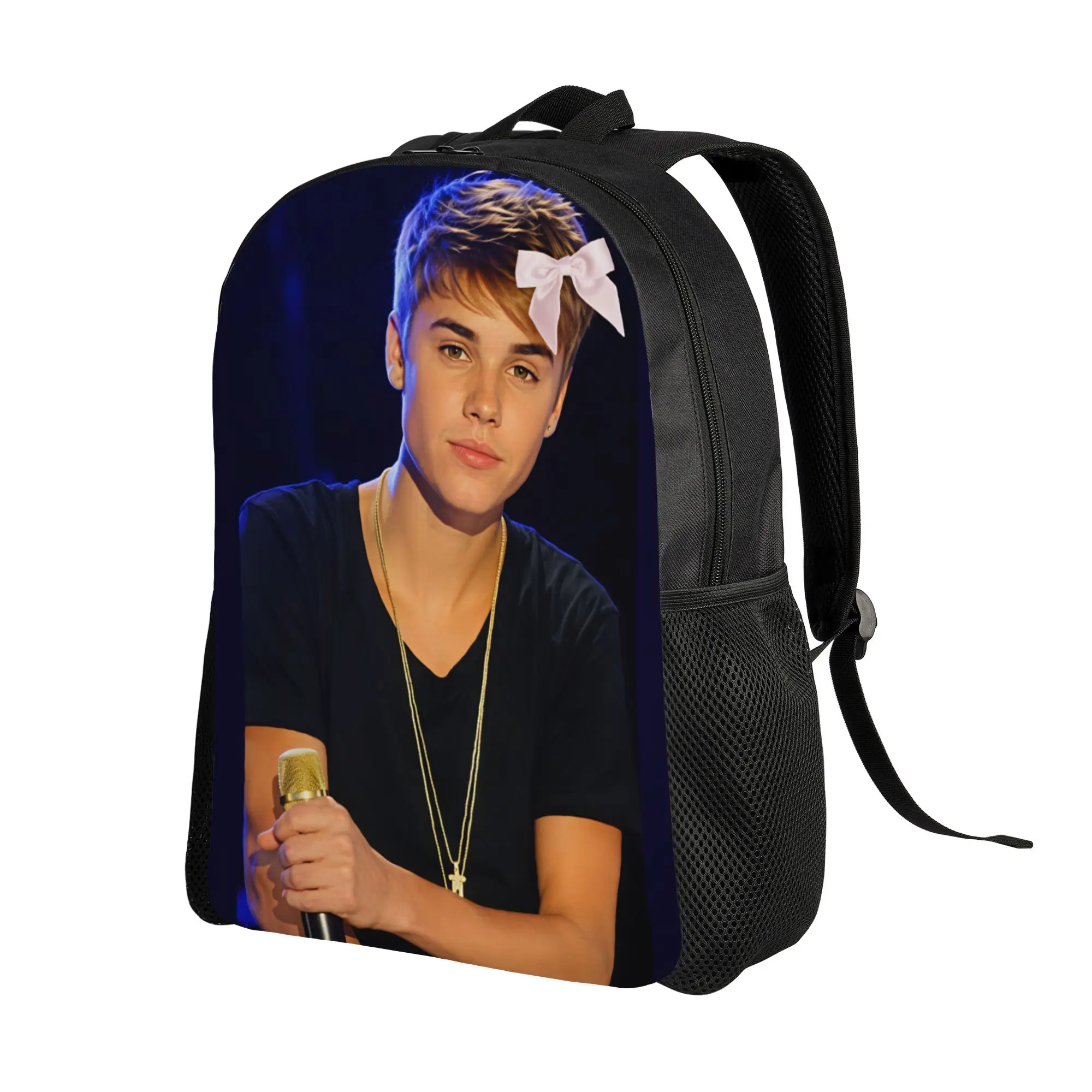 Justin Bieber Pink Bow Coquette Backpack  Workout Backpacks Male Elegant High School Bags Custom Pattern Rucksack
