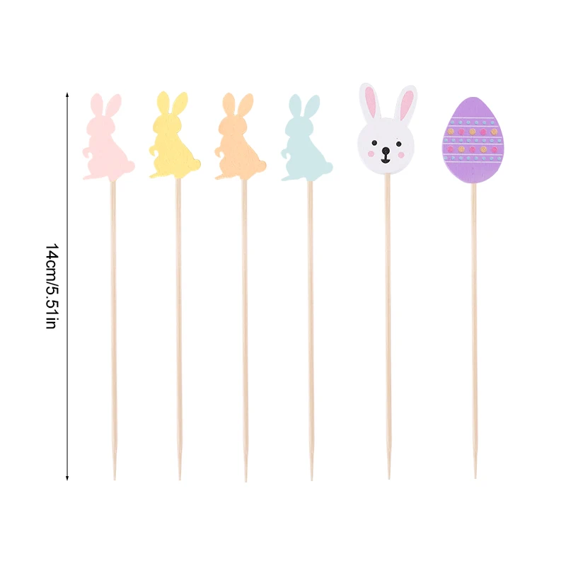 100pcs Easter Rabbit Eggs Food Picks Fruit Fork Cupcake Buffet Stick Disposable Bamboo Skewers Easter Party Decoration Birthday