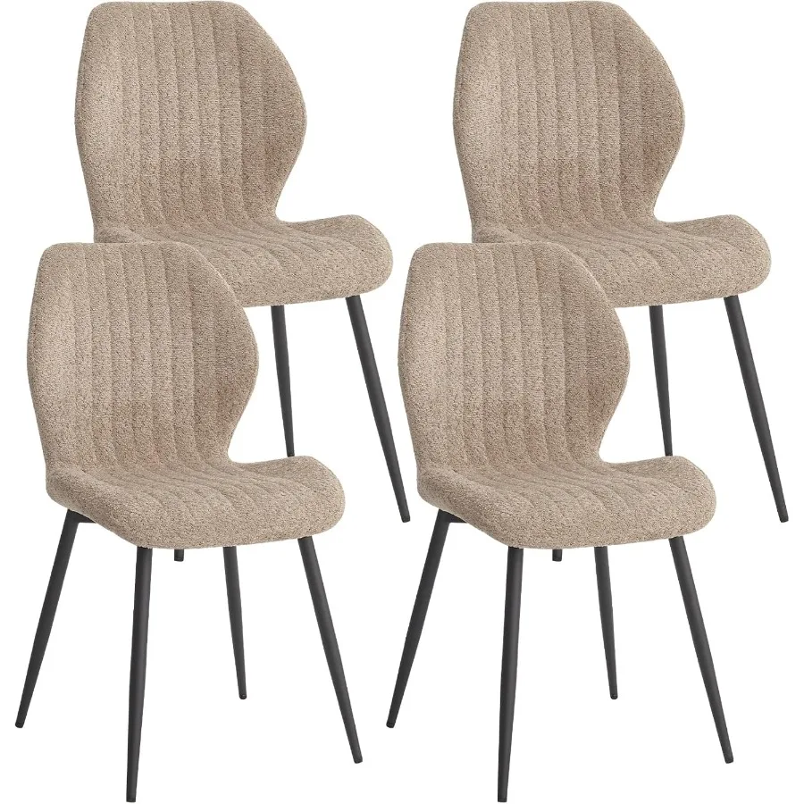 مجموعة كراسي تناول الطعام من Boucle مكونة من 4 كراسي مطبخ منجدة حديثة وبسيطة مع ظهر محيطي وأرجل معدنية باللون البني #1