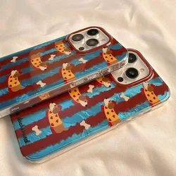 Vortex Pattern Red Blue Sausage Dog Phone Case for Samsung Galaxy S25 S24 S23 S22 S21 FE Ultra Plus 4G 5G Feather Texture Cover