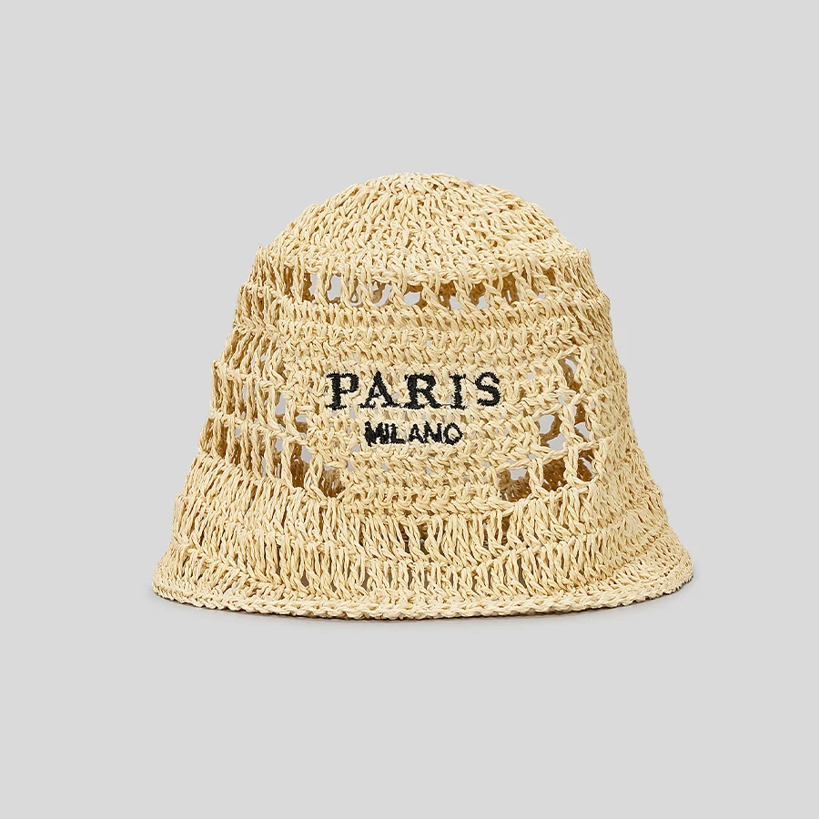 Hollow Out Straw Handmade Weave Beanies Bucket Hat For Woman Embroidery Letter Country Style Summer Accessories Beach Sun Visor