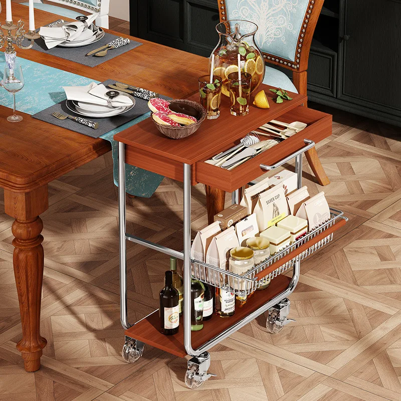

Medieval style movable sofa side few solid wood trolley side cabinet small table high-end coffee table rack
