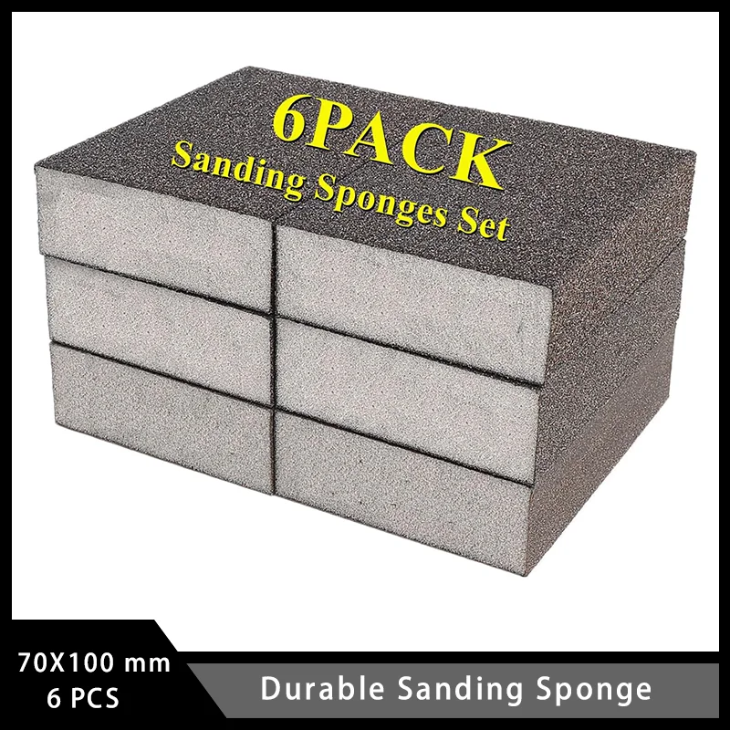 

70X100 mm Durable Sanding Sponge 6 Pcs Sanding Blocks Assorted 60/120/180 Grits Coarse/Medium/Fine Washable for Metal Wood