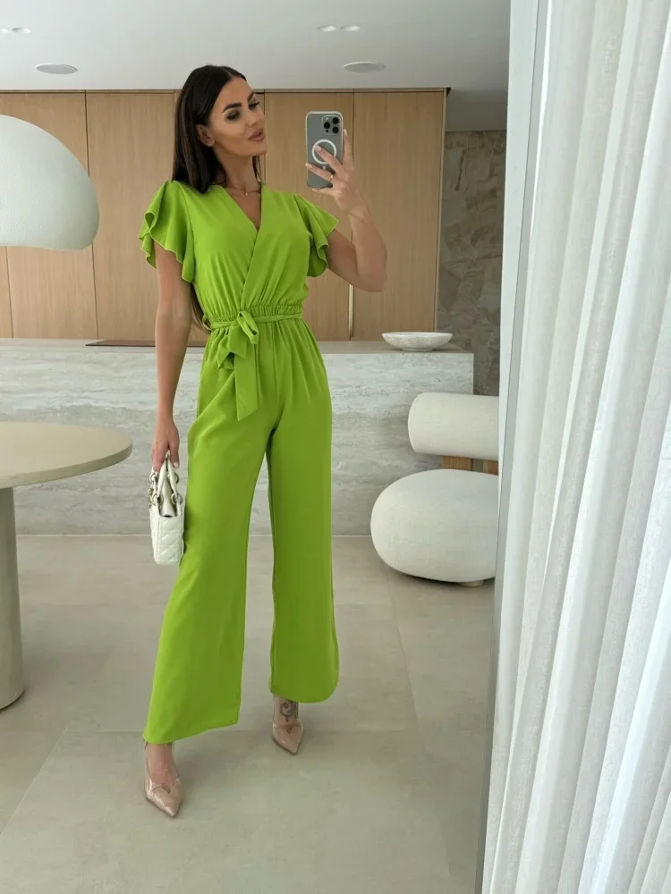 

GELITAYIN Spring And Autumn Women's Fashionable Waist Cinched Jumpsuit With Waistband8066