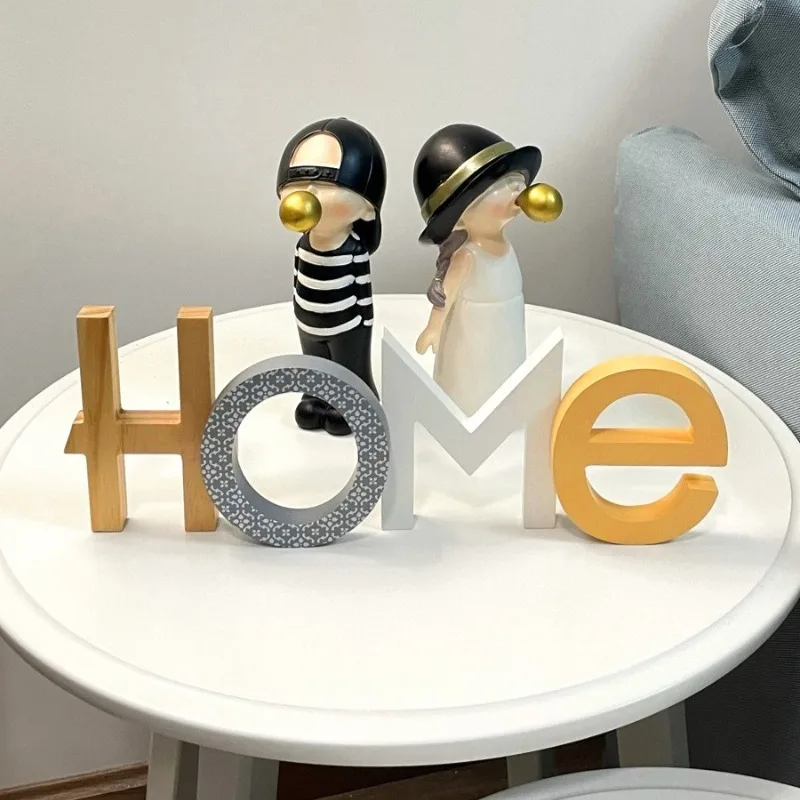 

English Letter Decoration Wooden Ornaments Creative Miniature Ornament Aesthetic Modern Living Room Figurines Home Decorations
