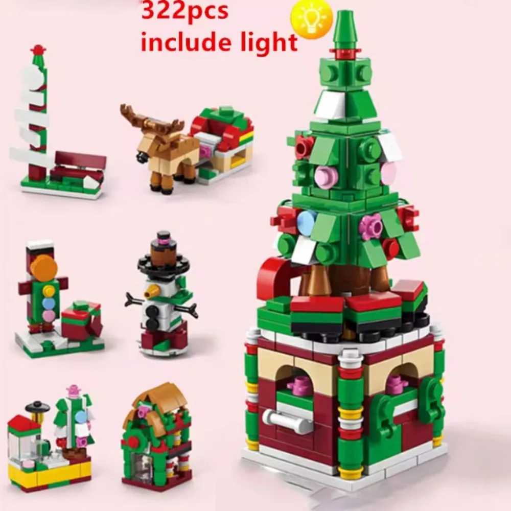 Zestaw klocków do budowania z motywem świątecznym, pozytywka choinkowa, zabawka dla dzieci, prezent, układanka, ozdoba.