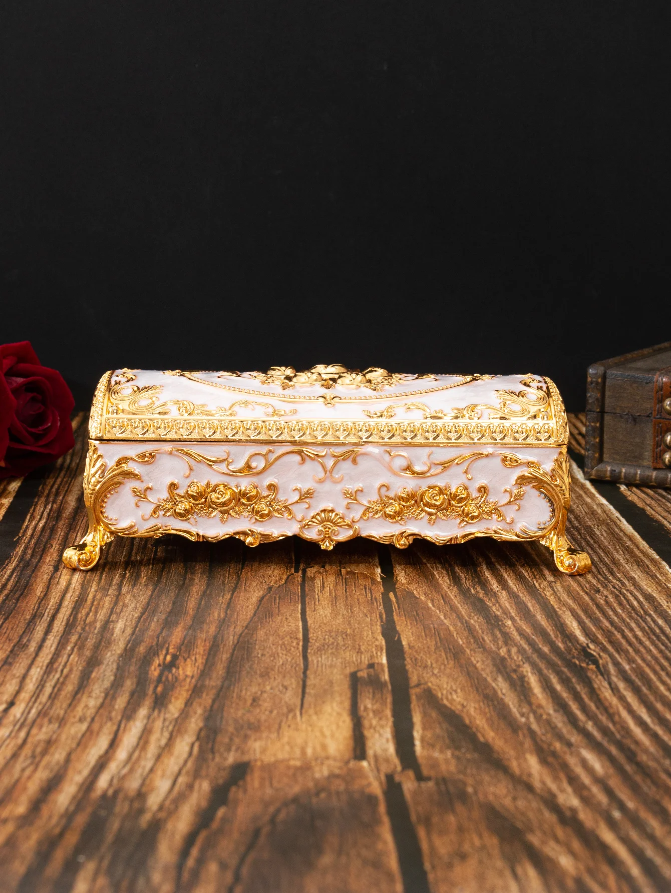 European rose gold hand-painted rectangular jewelry box light luxury creative jewelry large jewelry box wedding decoration Valen