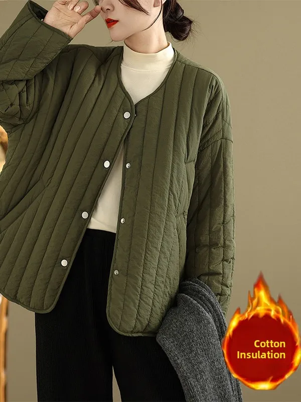 

Thiened Cotton Jaet Women's Winter Casual Artistic round Ne Warm Coat Large Size Chinese Brand Commute Sle Korean Ver...