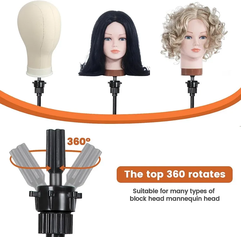 Wig Head Stand Adjustable Height Wig Tripod Stand Foldable Mannequin Head Stand for Beauty and Hairdressing Styling Training