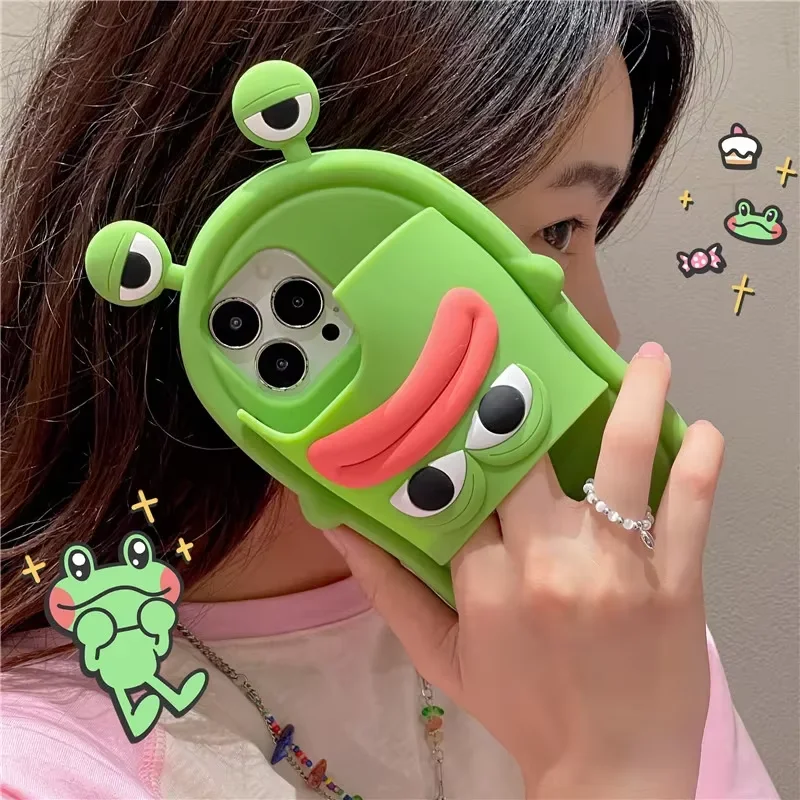 

Fun 3D Big Mouth Frog And Shoe Protective Case Suitable For IPhone 15 13 12 14 Pro Max 11 Simulated Slippers Silicone Phone Case